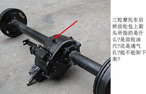 三輪摩托車后橋齒輪包上箭頭所指的是什么 是齒輪油尺 還是通氣孔 能不能卸下來 如圖